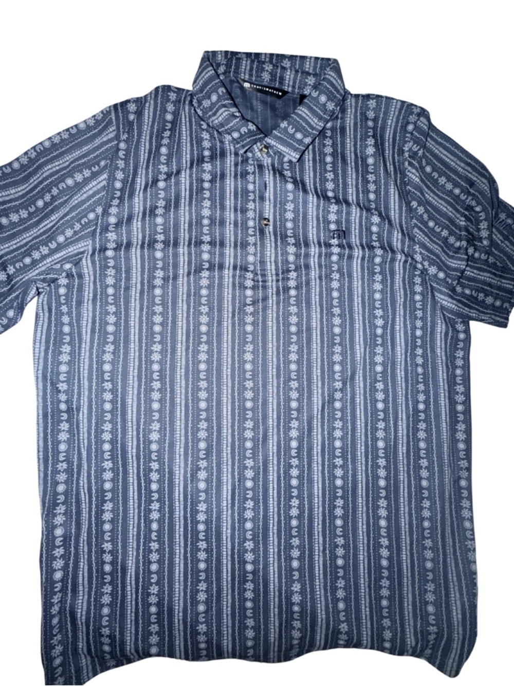 Travis Mathew Black Desert Resort Blue Patterned Short-Sleeve Button-Up Shirt